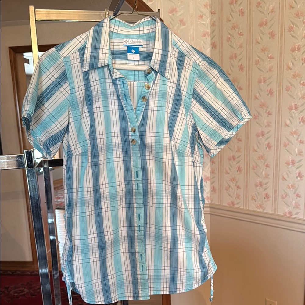 Columbia Blue and White Plaid Button Down Shirt